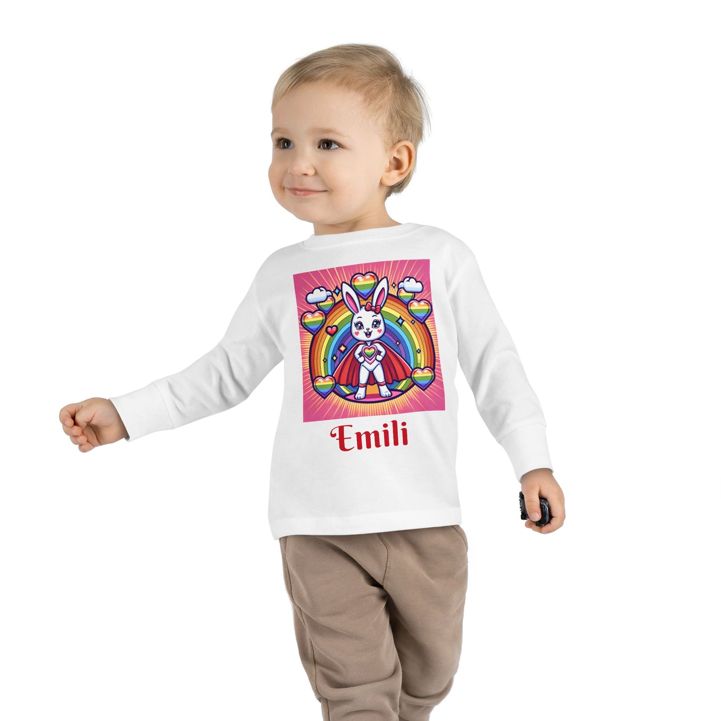 Rainbow Bunny Toddler Long Sleeve Tee - Personalized Kids' Shirt