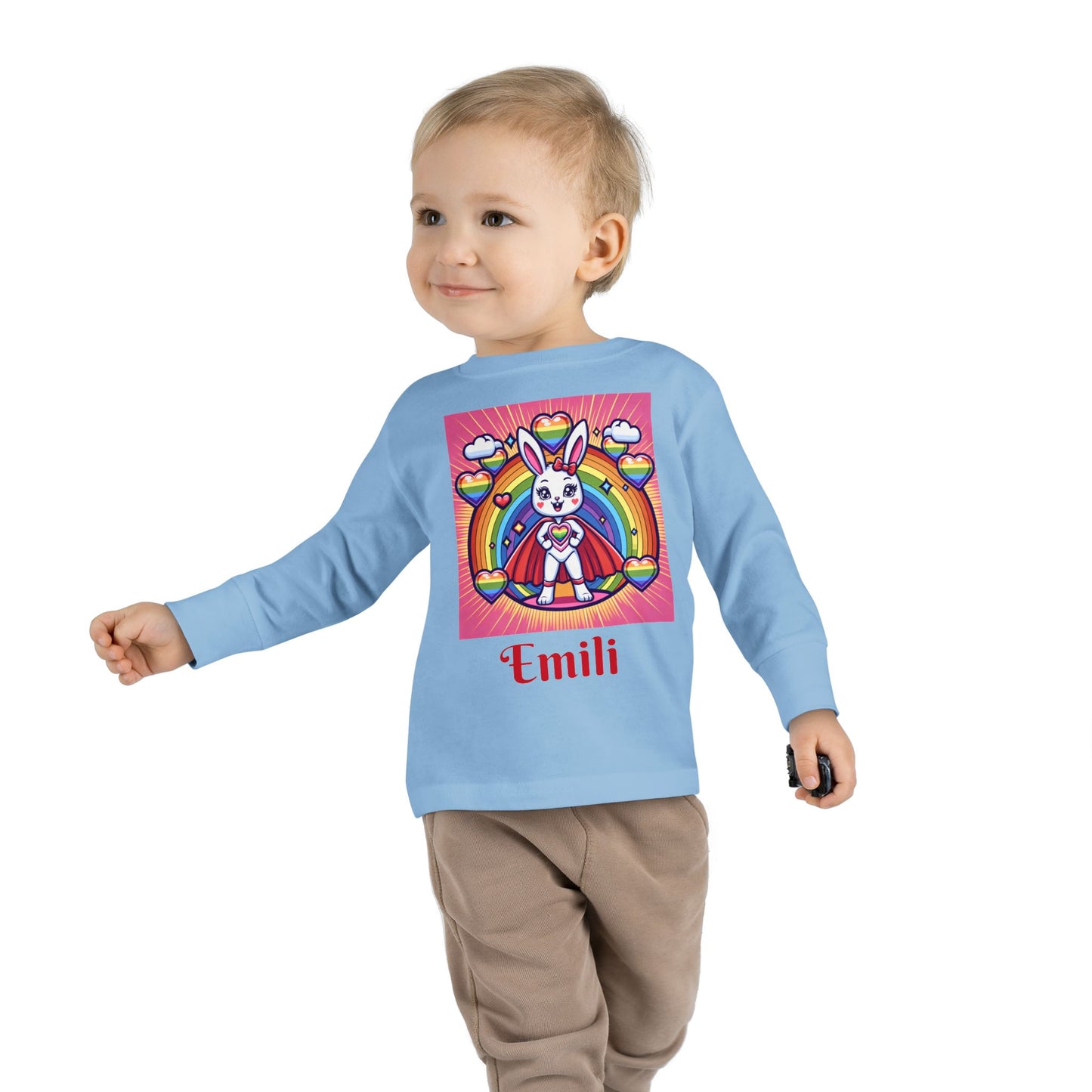 Rainbow Bunny Toddler Long Sleeve Tee - Personalized Kids' Shirt