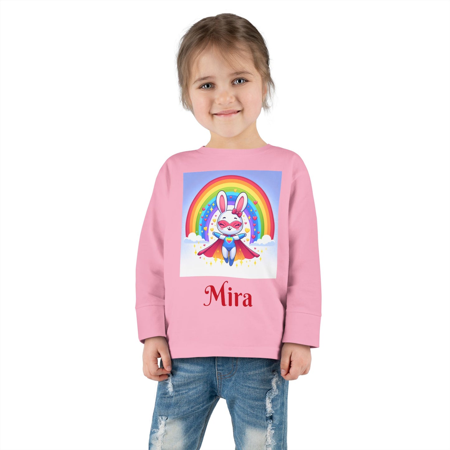 Rainbow Bunny Toddler Long Sleeve Tee - Personalized Kids' Shirt