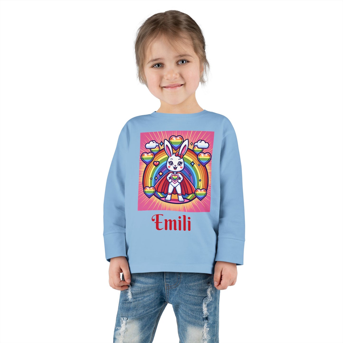 Rainbow Bunny Toddler Long Sleeve Tee - Personalized Kids' Shirt