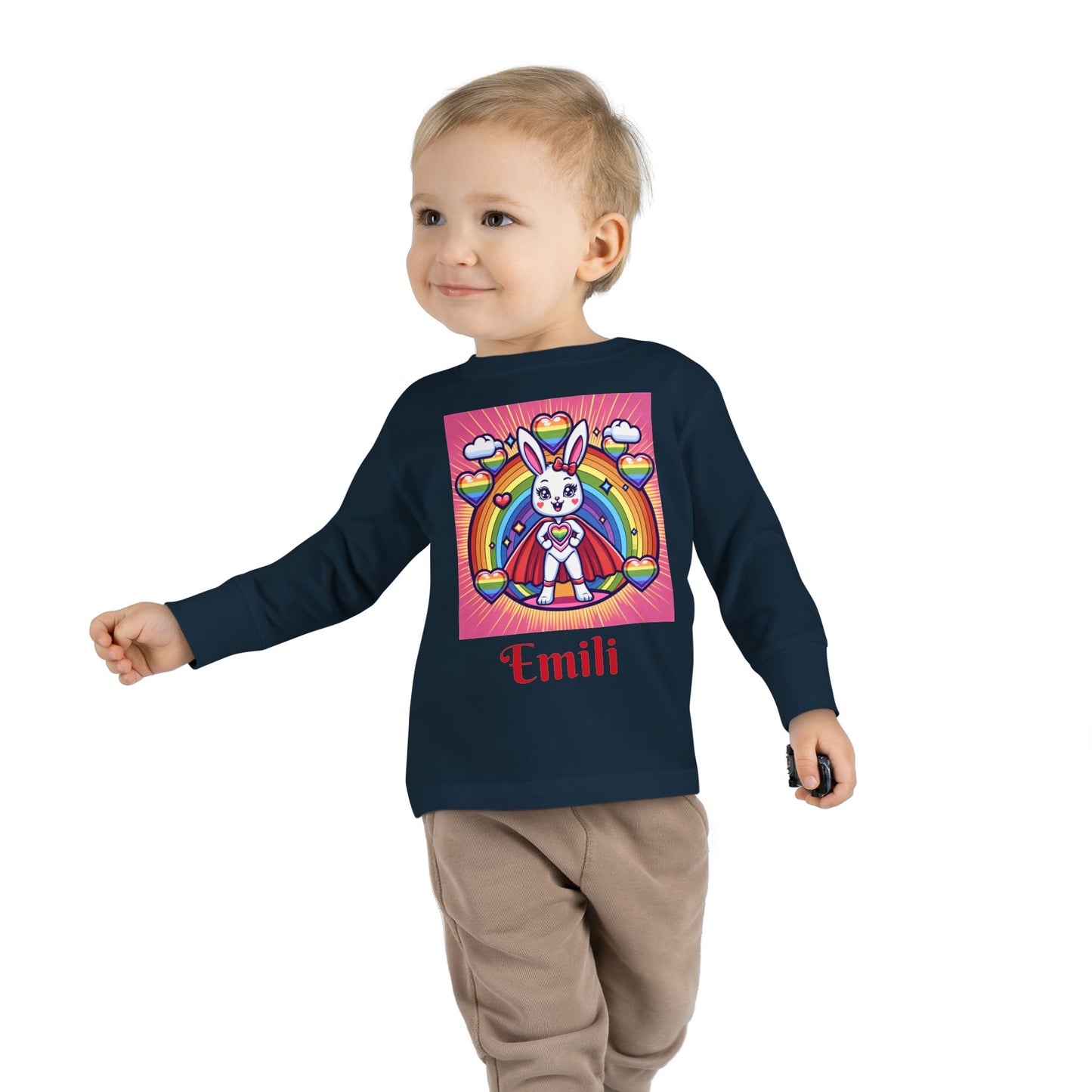 Rainbow Bunny Toddler Long Sleeve Tee - Personalized Kids' Shirt