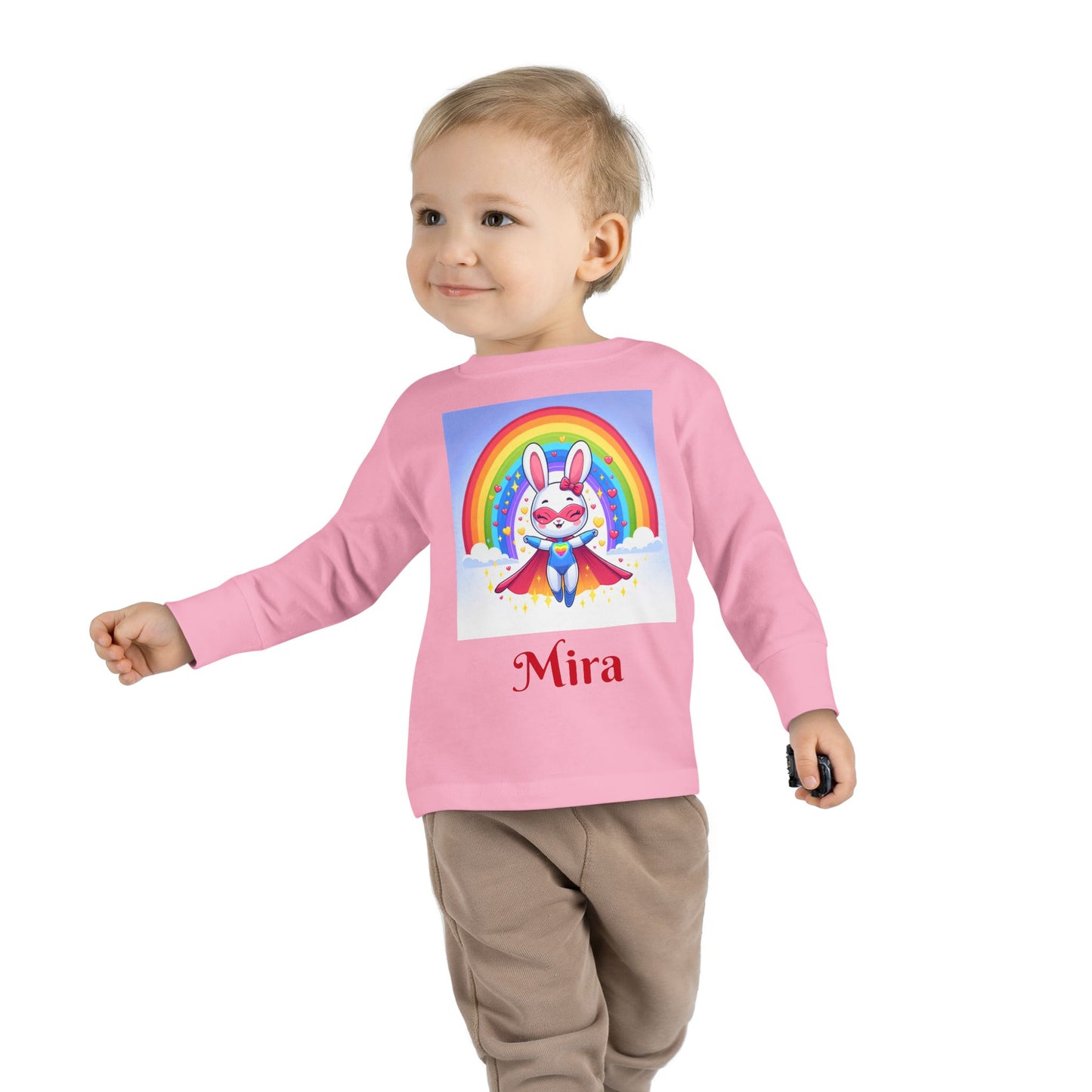 Rainbow Bunny Toddler Long Sleeve Tee - Personalized Kids' Shirt