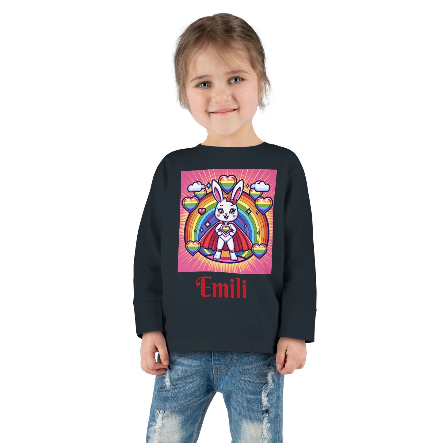 Rainbow Bunny Toddler Long Sleeve Tee - Personalized Kids' Shirt