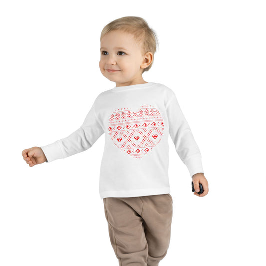 Toddler Long Sleeve Tee - Heart Pattern Love Shirt