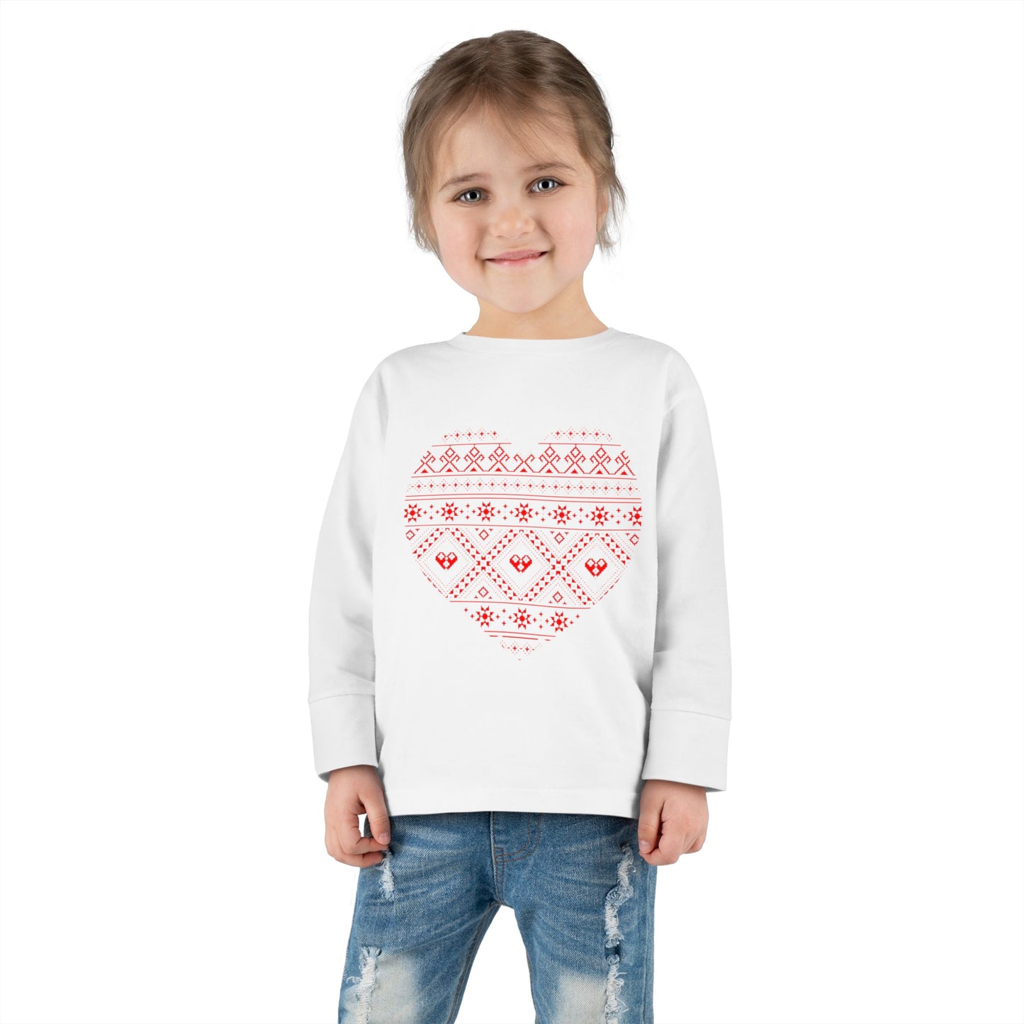 Toddler Long Sleeve Tee - Heart Pattern Love Shirt