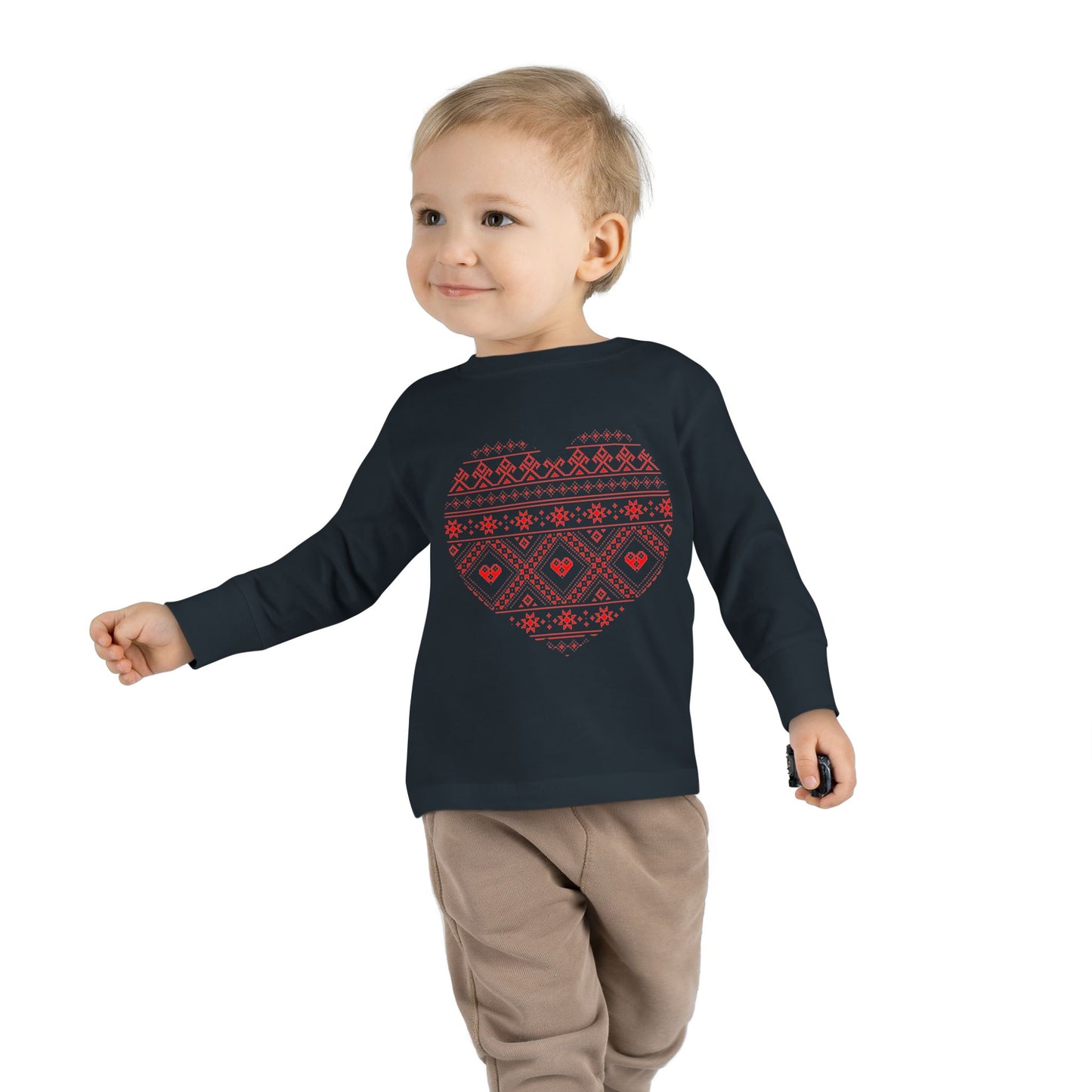 Toddler Long Sleeve Tee - Heart Pattern Love Shirt