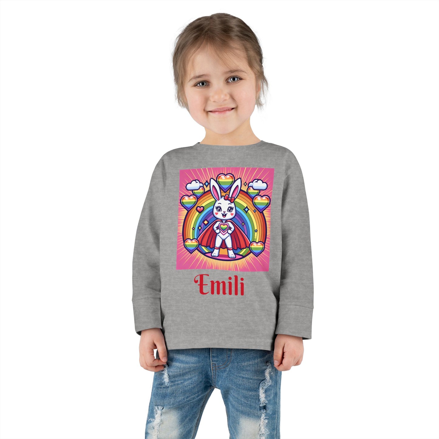 Rainbow Bunny Toddler Long Sleeve Tee - Personalized Kids' Shirt