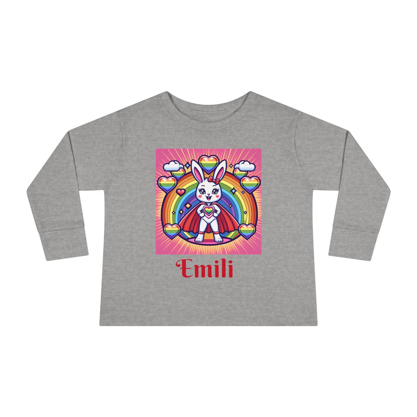 Rainbow Bunny Toddler Long Sleeve Tee - Personalized Kids' Shirt