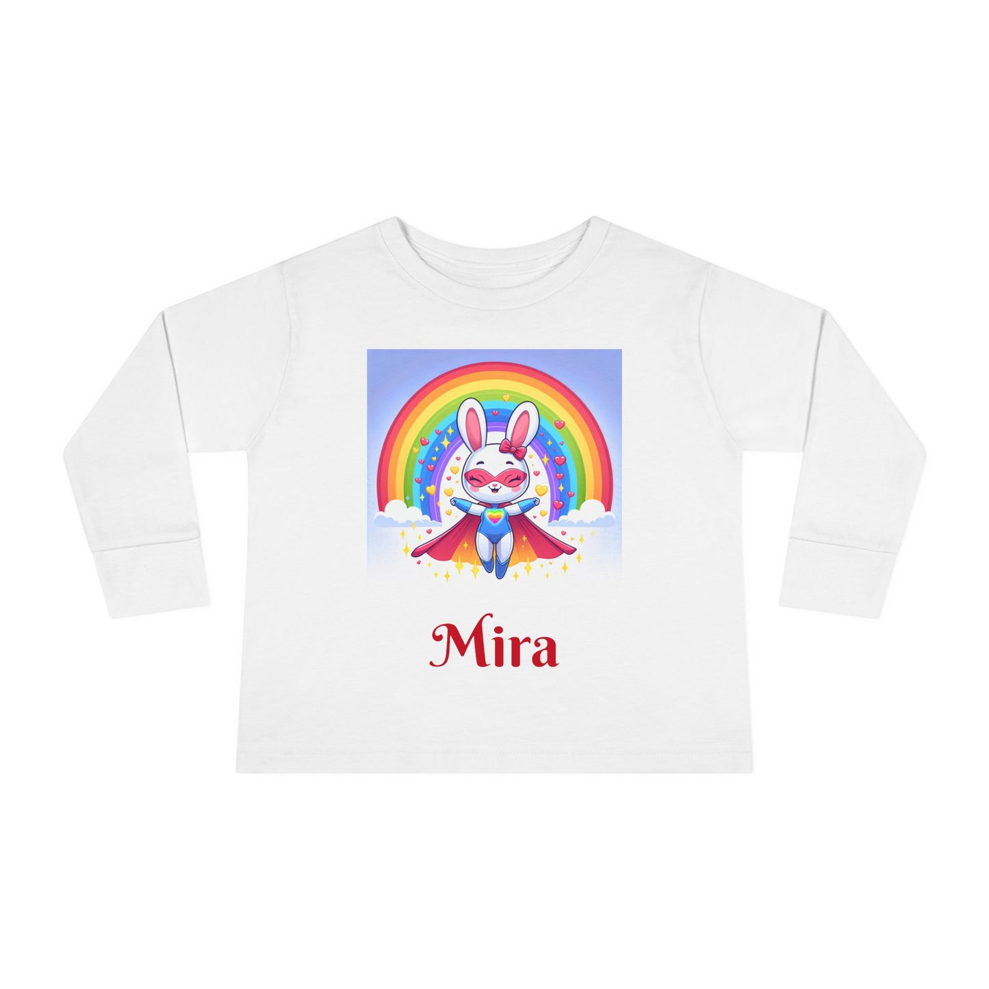 Rainbow Bunny Toddler Long Sleeve Tee - Personalized Kids' Shirt