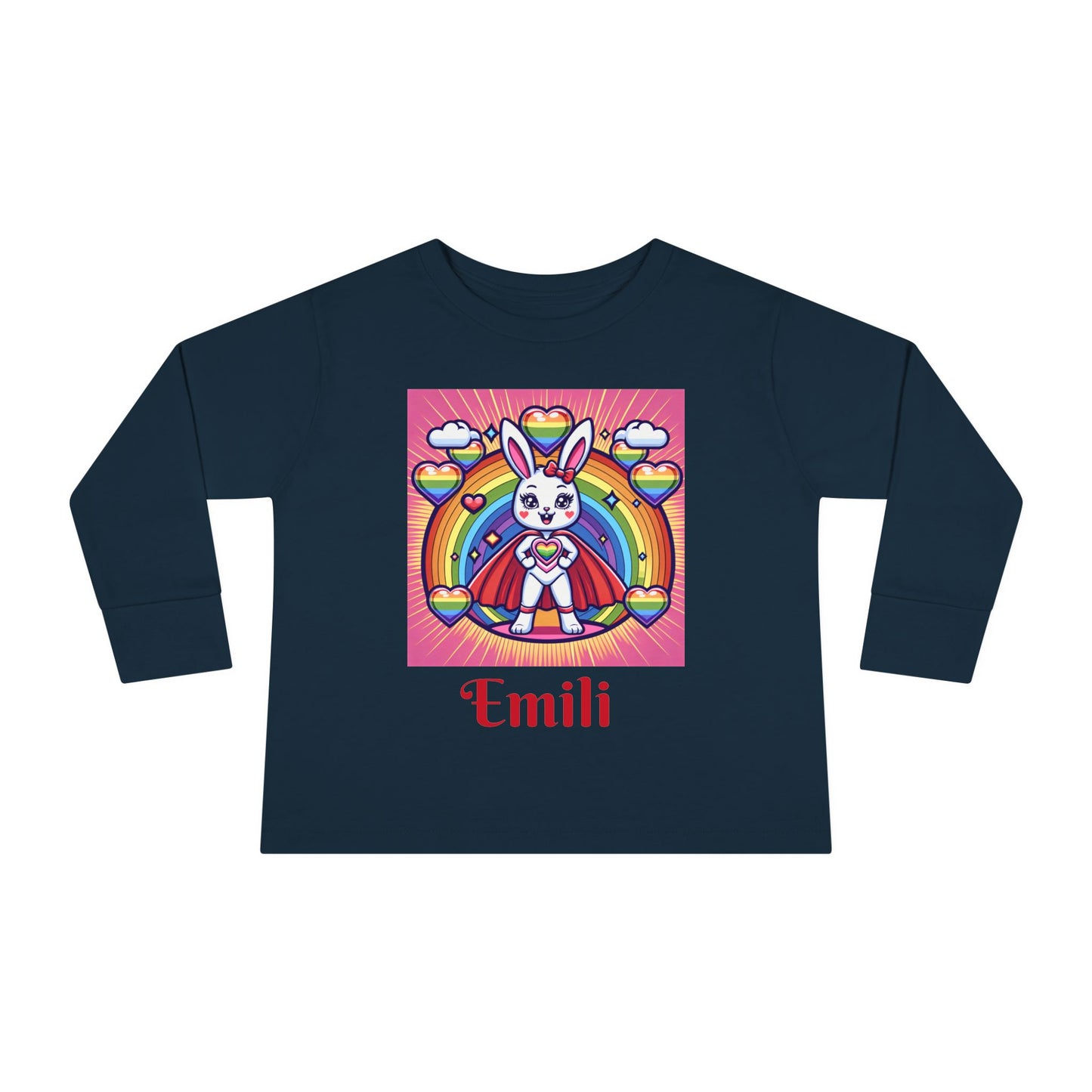 Rainbow Bunny Toddler Long Sleeve Tee - Personalized Kids' Shirt