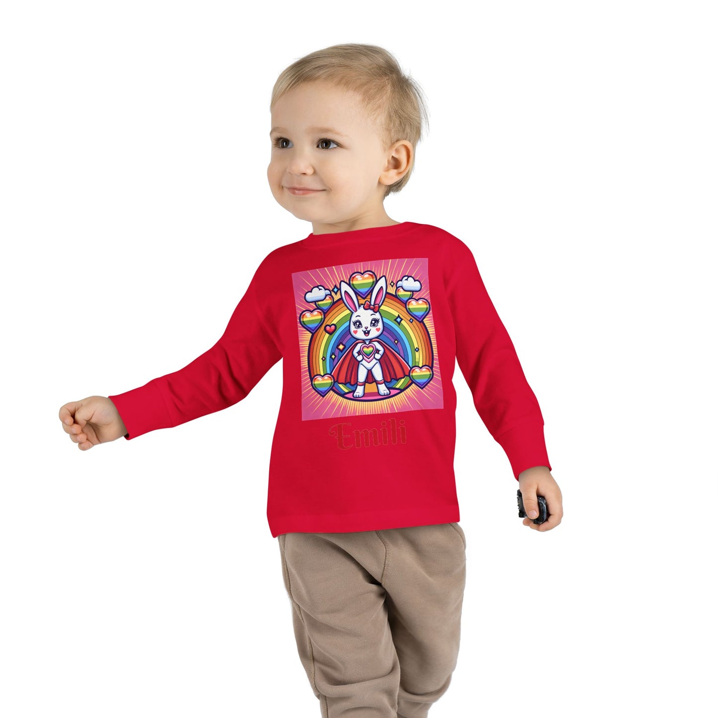 Rainbow Bunny Toddler Long Sleeve Tee - Personalized Kids' Shirt