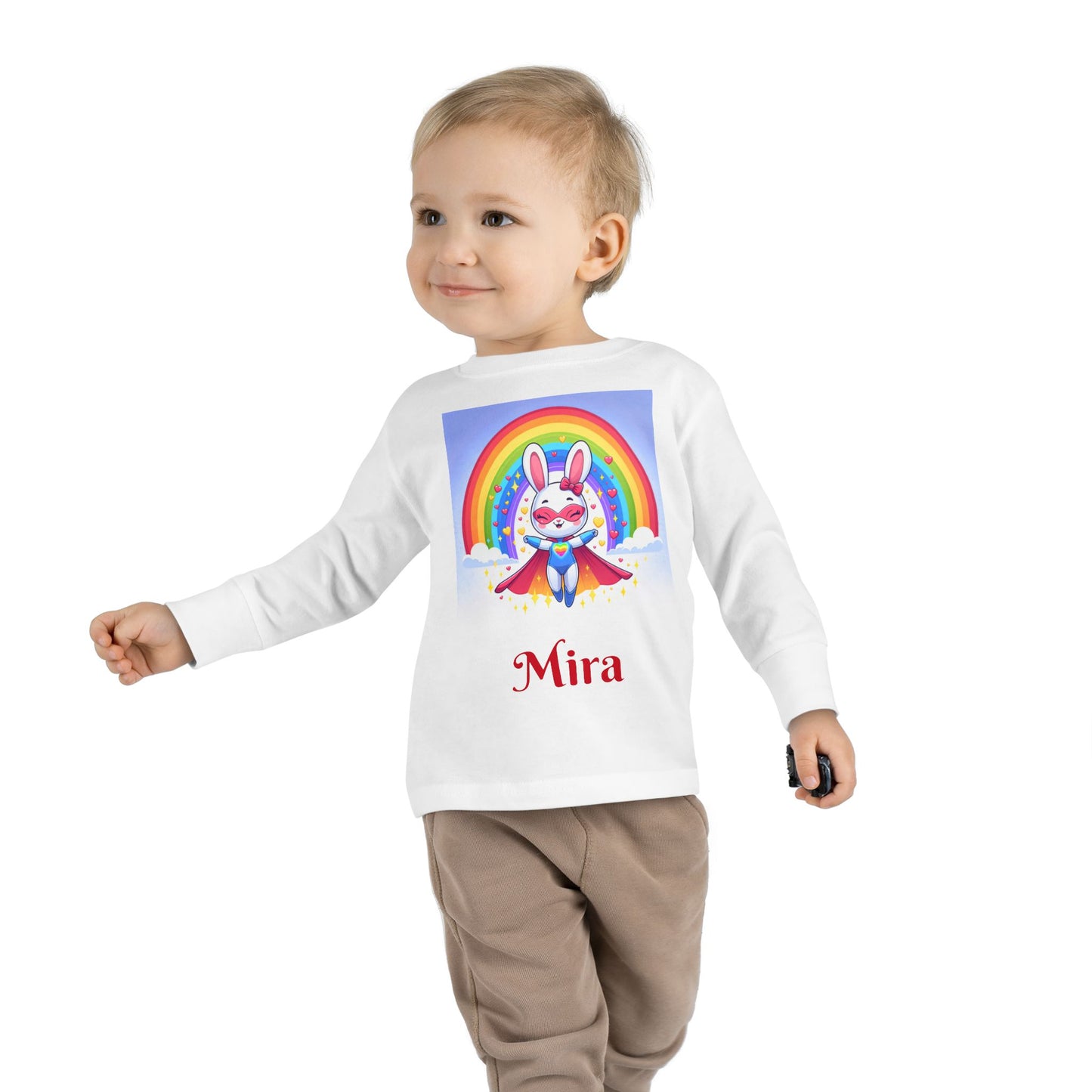 Rainbow Bunny Toddler Long Sleeve Tee - Personalized Kids' Shirt