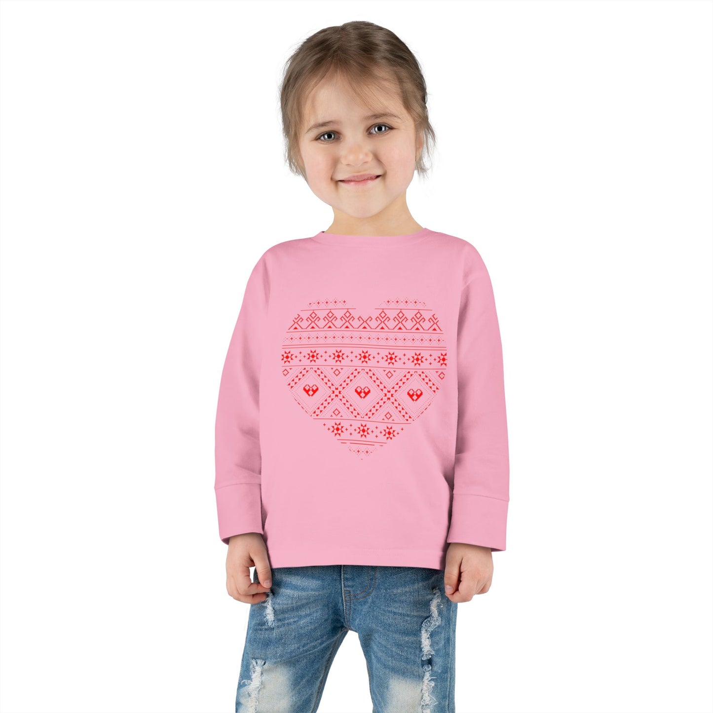 Toddler Long Sleeve Tee - Heart Pattern Love Shirt