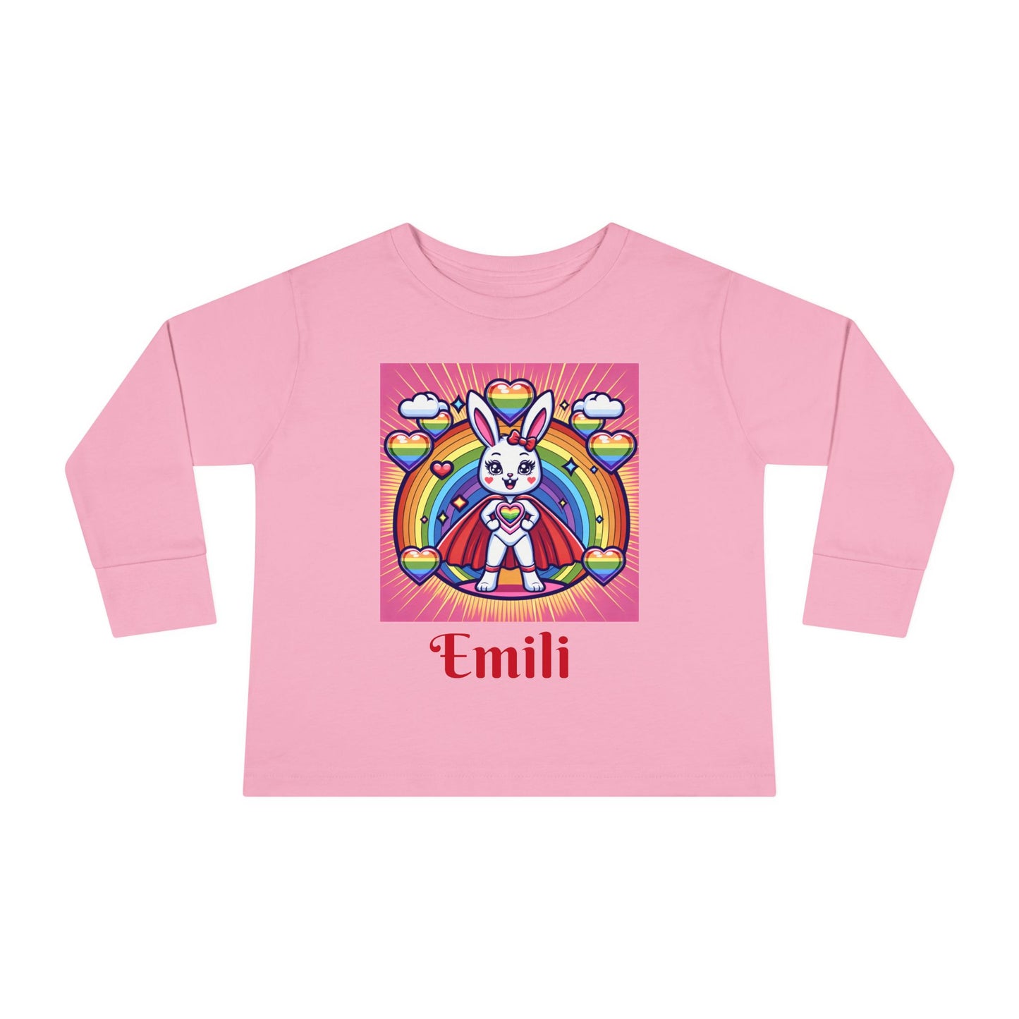 Rainbow Bunny Toddler Long Sleeve Tee - Personalized Kids' Shirt