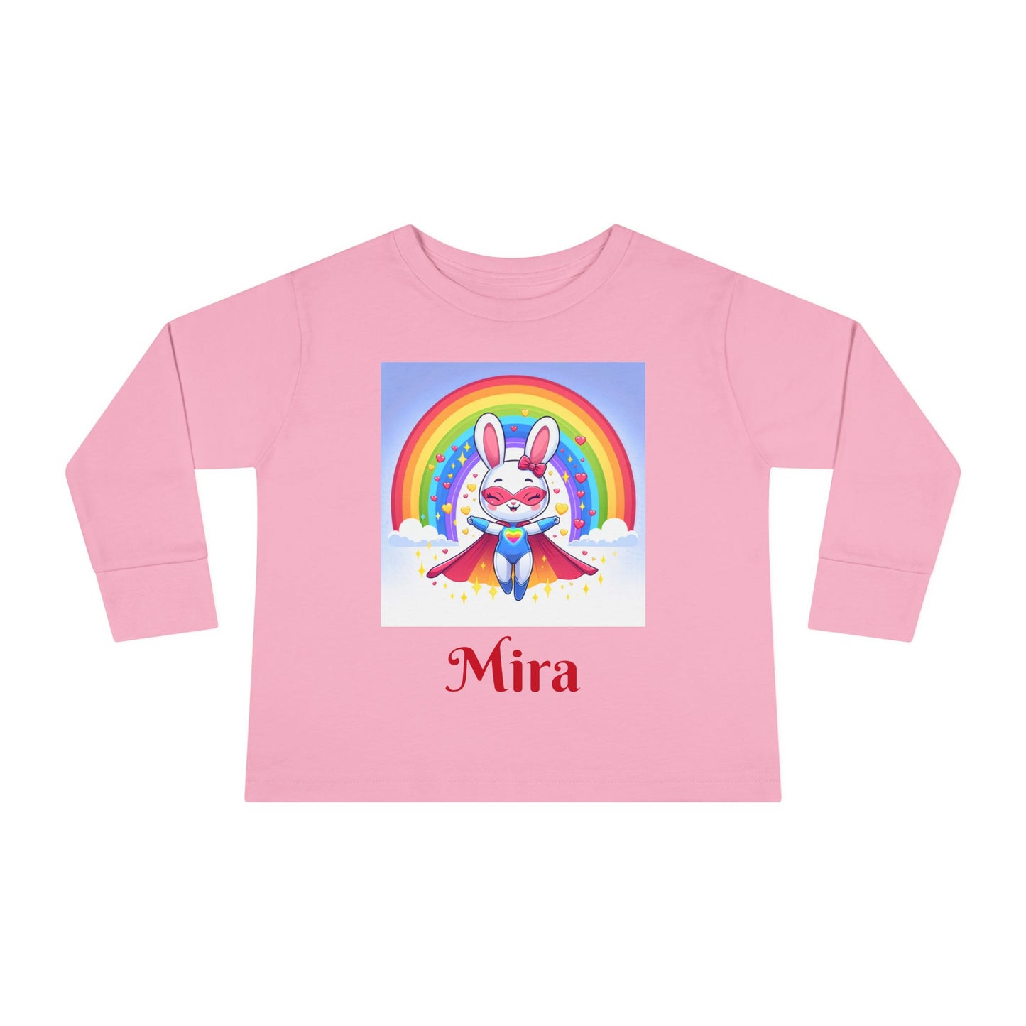 Rainbow Bunny Toddler Long Sleeve Tee - Personalized Kids' Shirt