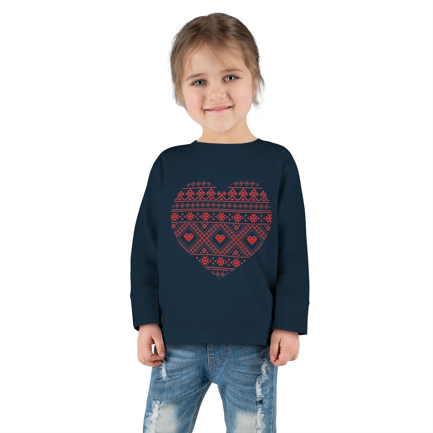 Toddler Long Sleeve Tee - Heart Pattern Love Shirt