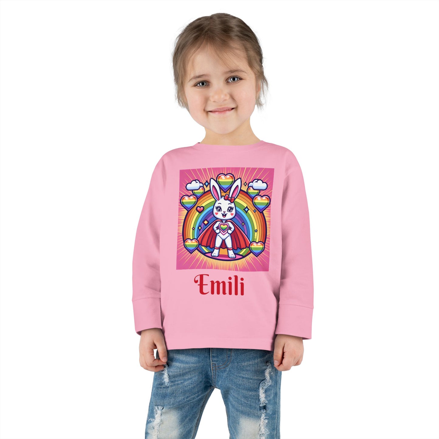 Rainbow Bunny Toddler Long Sleeve Tee - Personalized Kids' Shirt