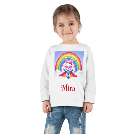 Rainbow Bunny Toddler Long Sleeve Tee - Personalized Kids' Shirt