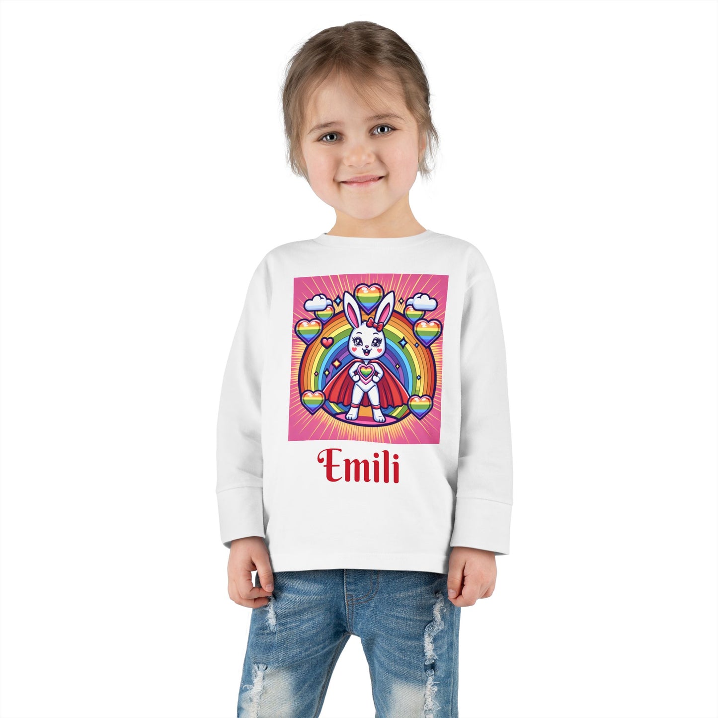 Rainbow Bunny Toddler Long Sleeve Tee - Personalized Kids' Shirt