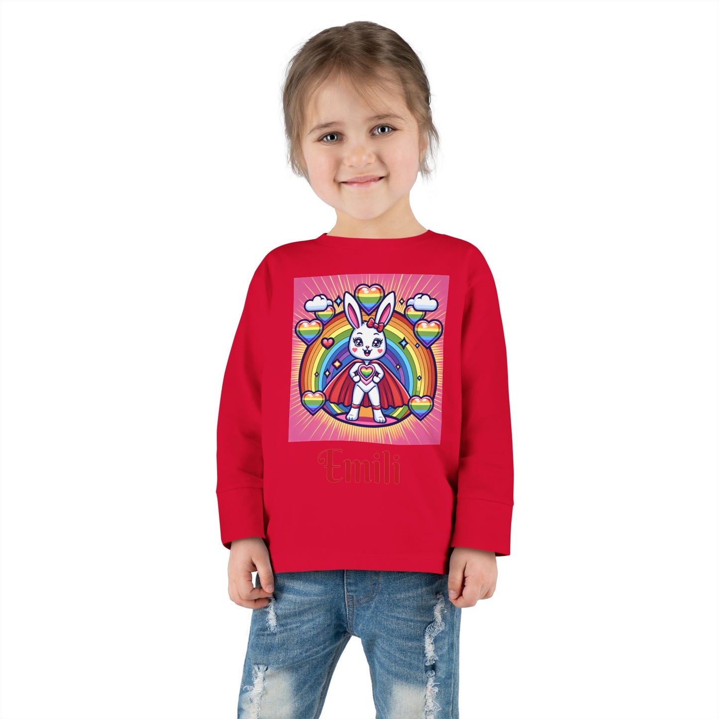 Rainbow Bunny Toddler Long Sleeve Tee - Personalized Kids' Shirt