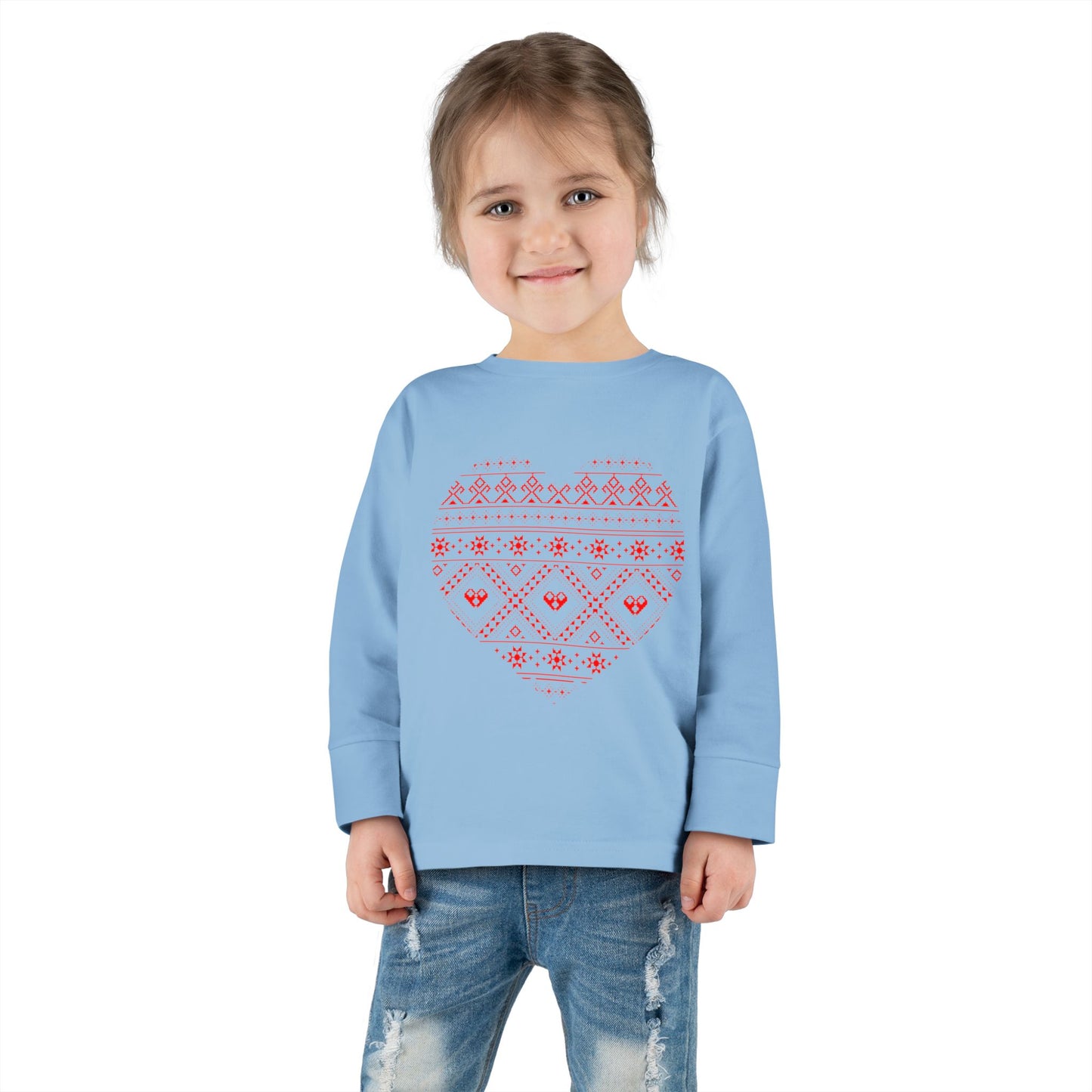 Toddler Long Sleeve Tee - Heart Pattern Love Shirt