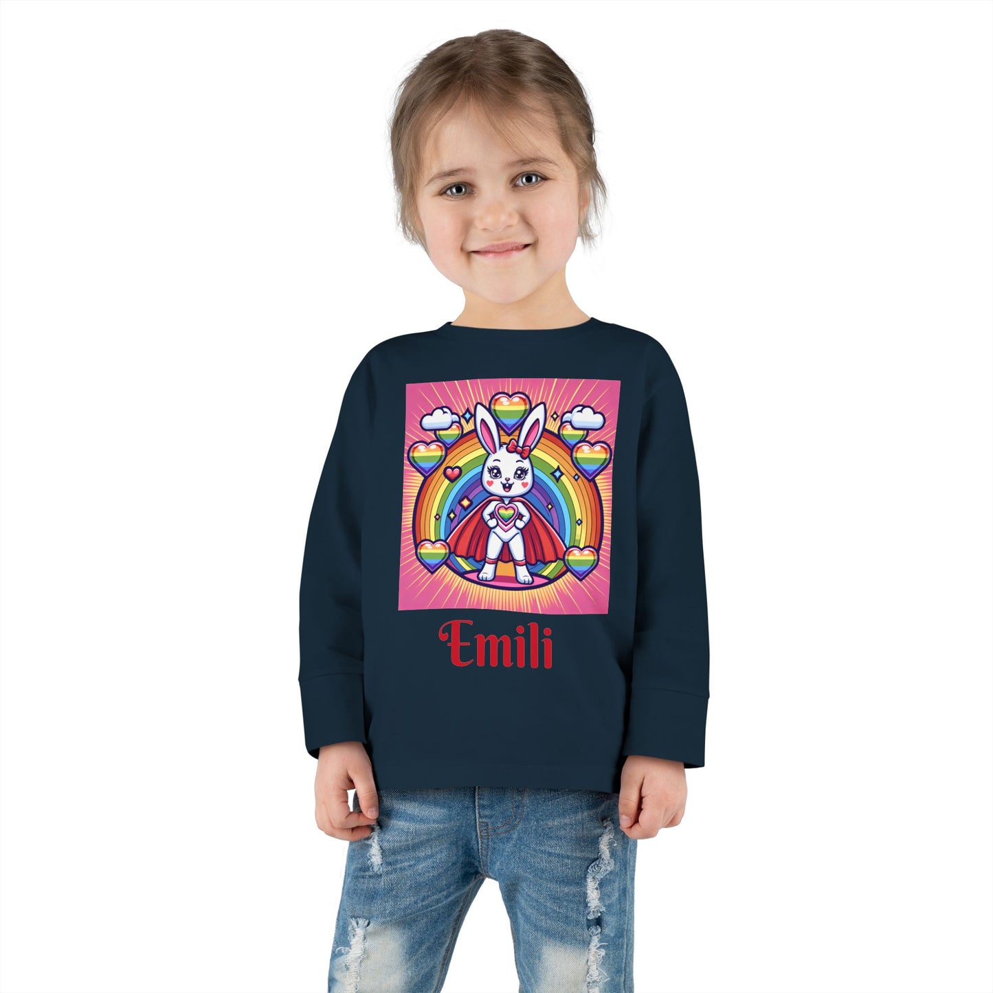 Rainbow Bunny Toddler Long Sleeve Tee - Personalized Kids' Shirt