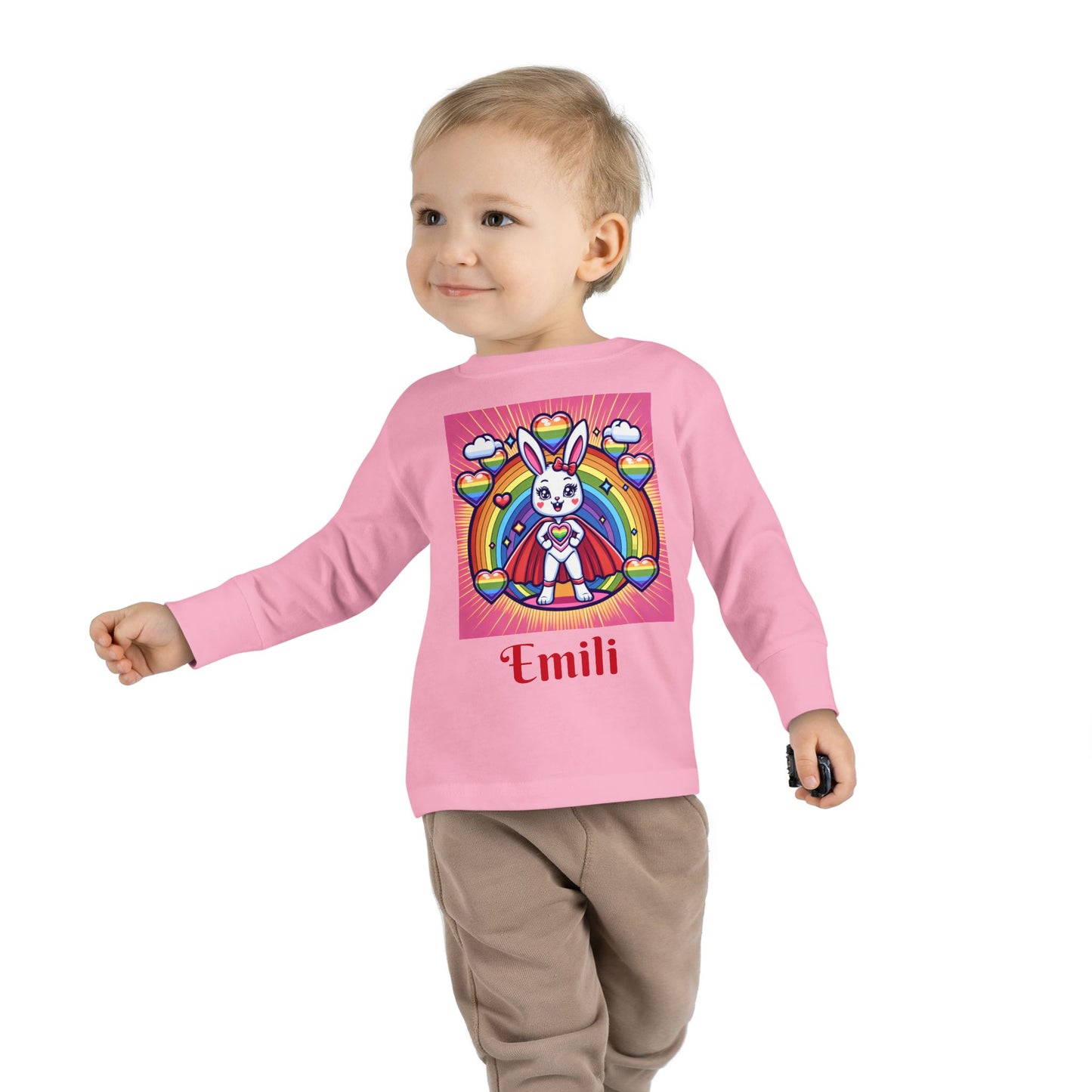 Rainbow Bunny Toddler Long Sleeve Tee - Personalized Kids' Shirt